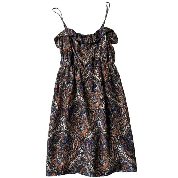 J. Crew 00 Women’s 100% Silk Orange Blue Paisley Spaghetti Straps Mini Dress - Picture 1 of 11